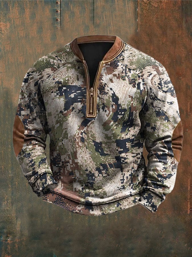 Men's Camouflage Print Zip-Up Top