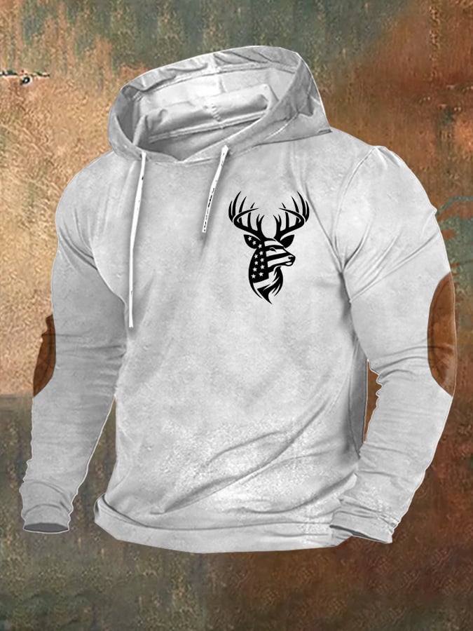 Men's Vintage Western Flag Elk Print Hoodie