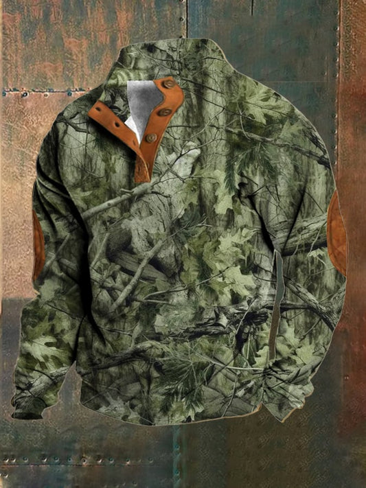 Men's Vintage Noon Camouflage Outdoor Button Sweatshirt