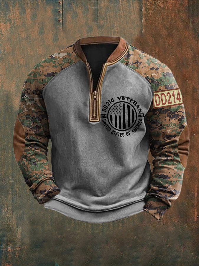 Men's DD 214 Camouflage Print Zip-Up Top