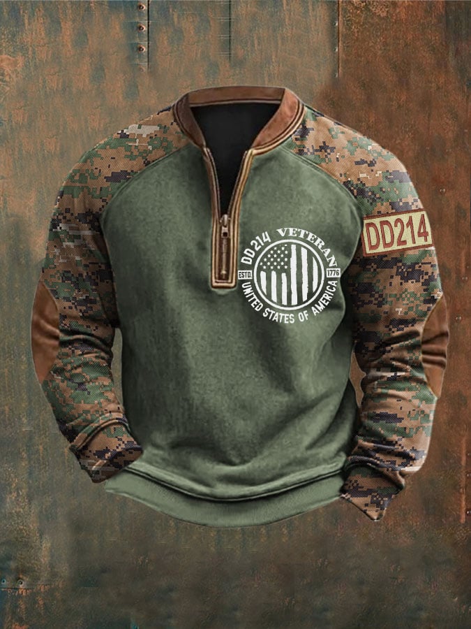 Men's DD 214 Camouflage Print Zip-Up Top