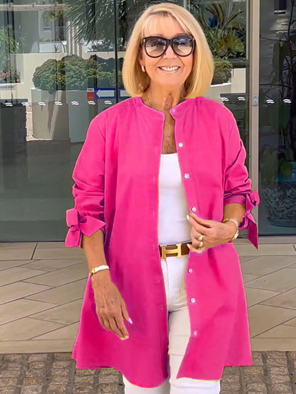 Solid Color Long Cotton Shirt Jackets Women Swing Jacket Shap Flattering Gathered Yolk At The Back