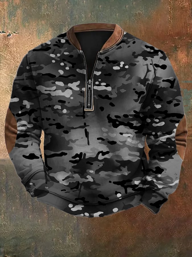 Men's Vintage Camouflage Zip-Up Sweatshirt