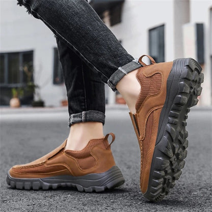 Men's Orthopedic Genuine Leather Shoes for Diabetics, Arch Support Hiking Shoes for Plantar Fasciitis