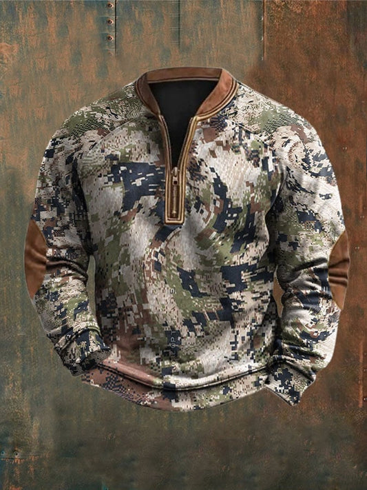Men's Camouflage Print Zip-Up Top