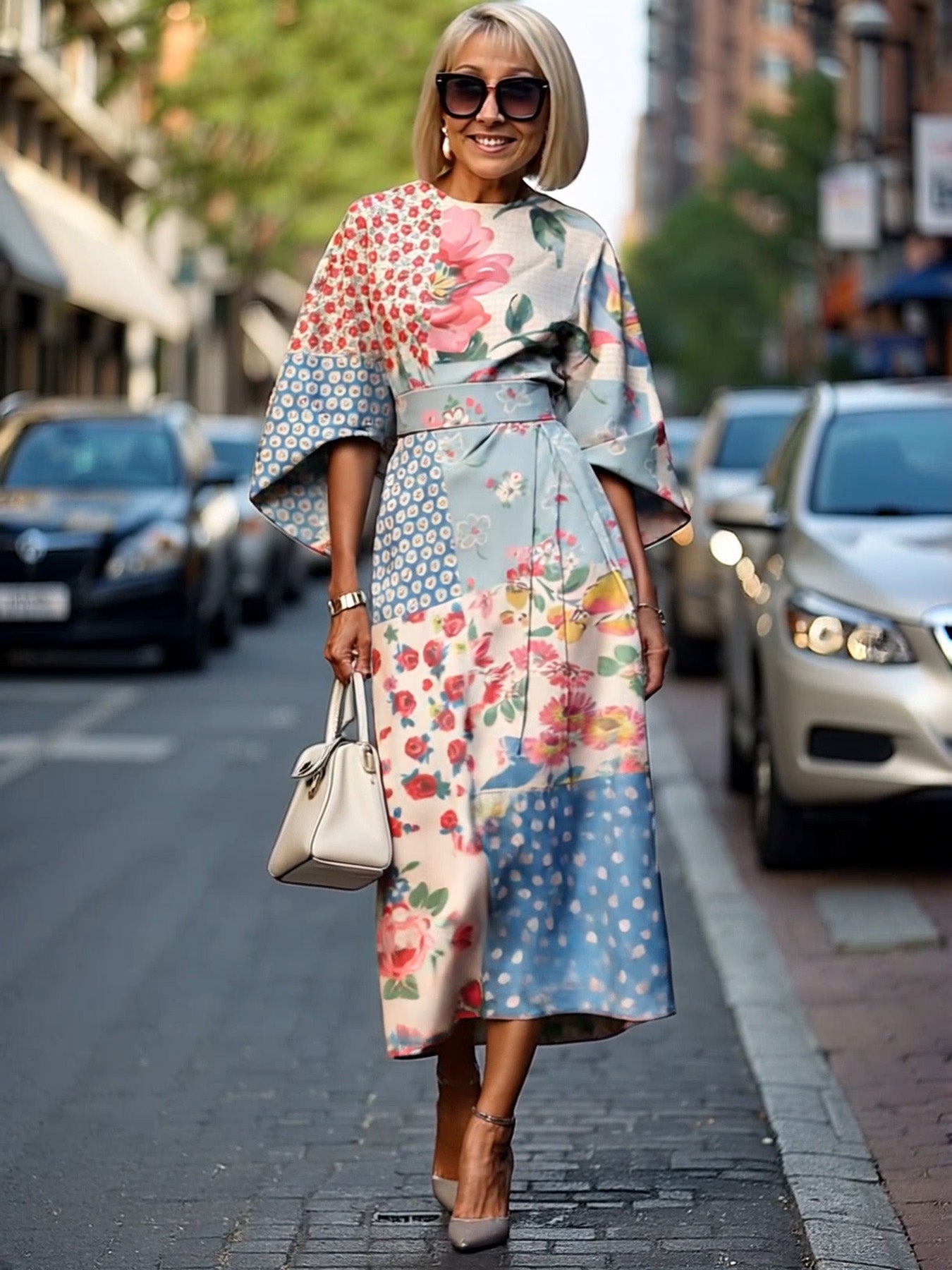 Formal Dress Hip Wrap Skirt Waist Party Skirt Round Neck Sleeve Design Dress