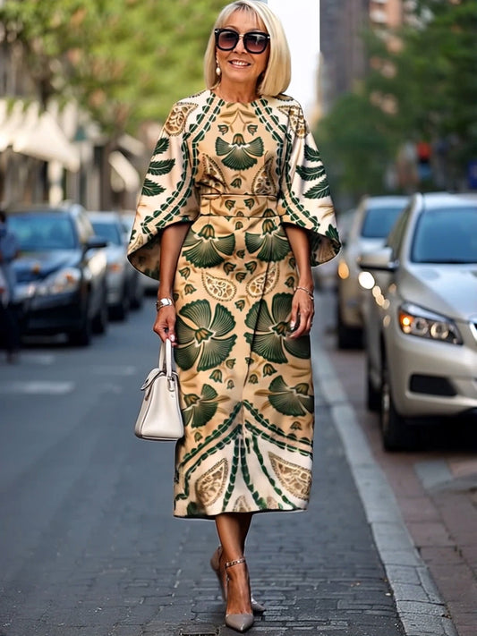 Formal Dress Hip Wrap Skirt Waist Party Skirt Round Neck Sleeve Design Dress