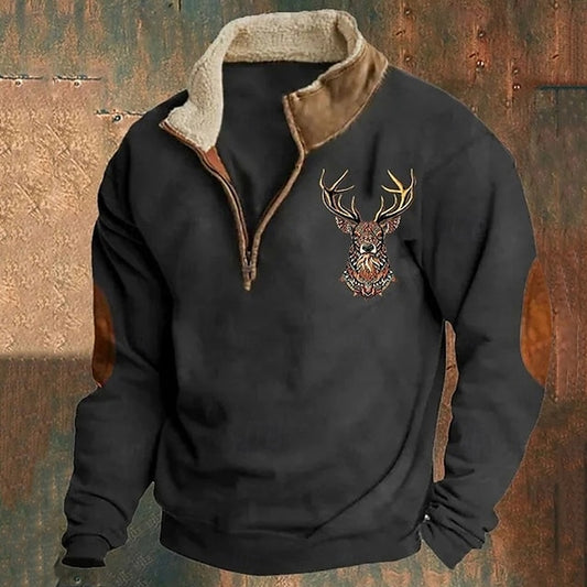 Men's Sweatshirt Quarter Zip Sweatshirt Black Navy Blue Brown Gray Half Zip Reindeer Print Christmas Daily Holiday Streetwear Casual Thin fleece Fall & Winter Clothing Apparel Hoodies Sweatshirts