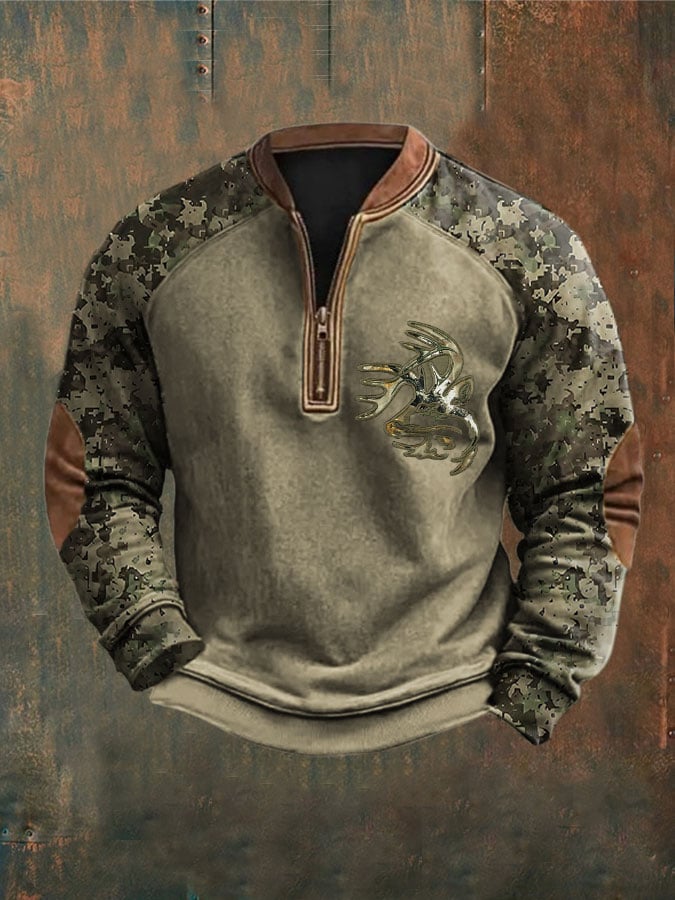 Men's Camouflage Print Zip-Up Top