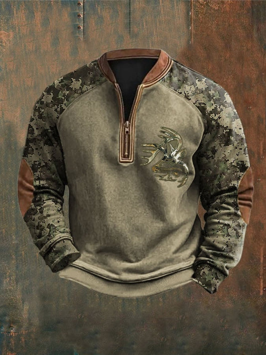 Men's Camouflage Print Zip-Up Top