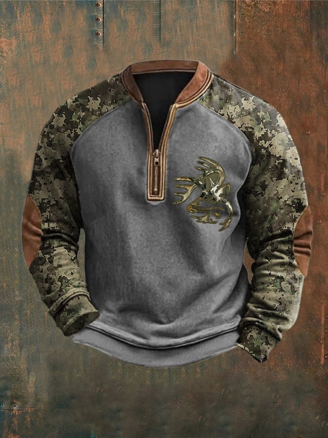 Men's Camouflage Print Zip-Up Top