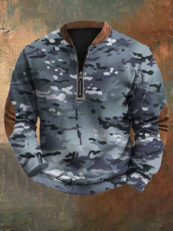 Men's Vintage Camouflage Zip-Up Sweatshirt