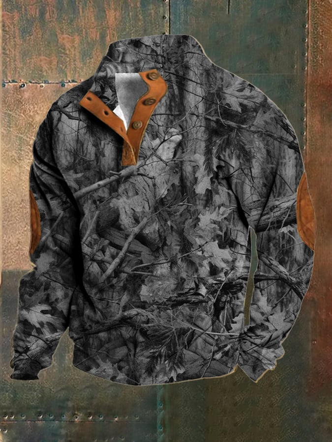Men's Vintage Noon Camouflage Outdoor Button Sweatshirt