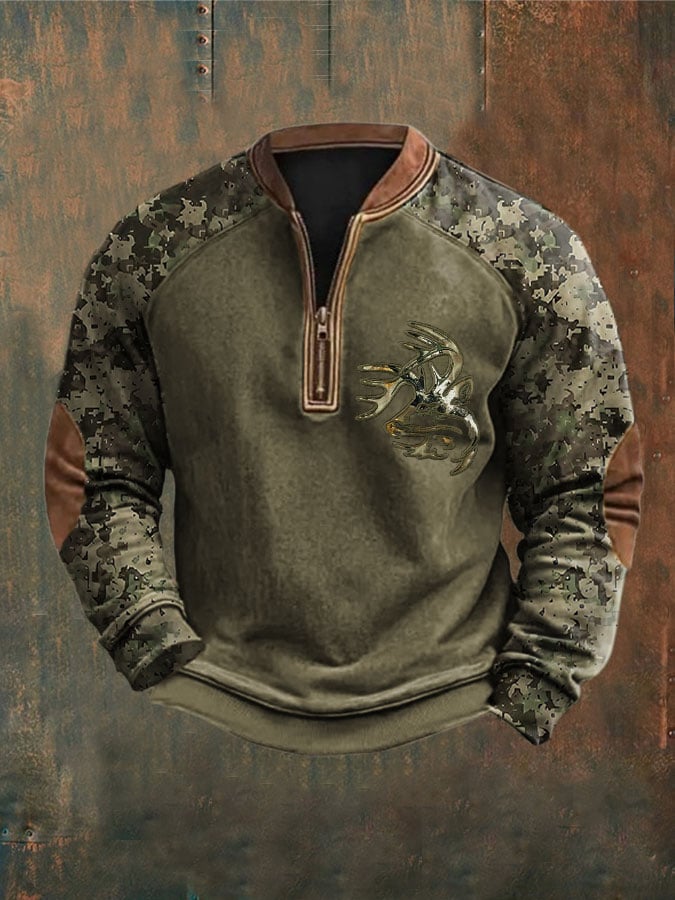 Men's Camouflage Print Zip-Up Top