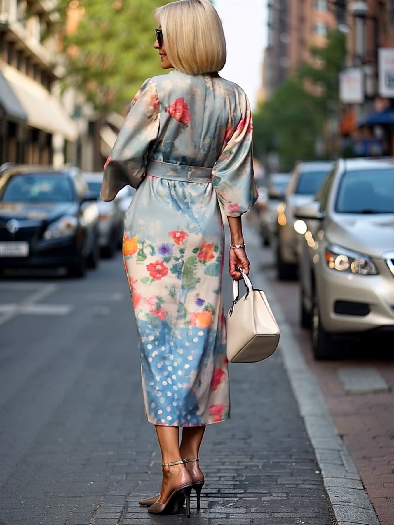 Formal Dress Hip Wrap Skirt Waist Party Skirt Round Neck Sleeve Design Dress