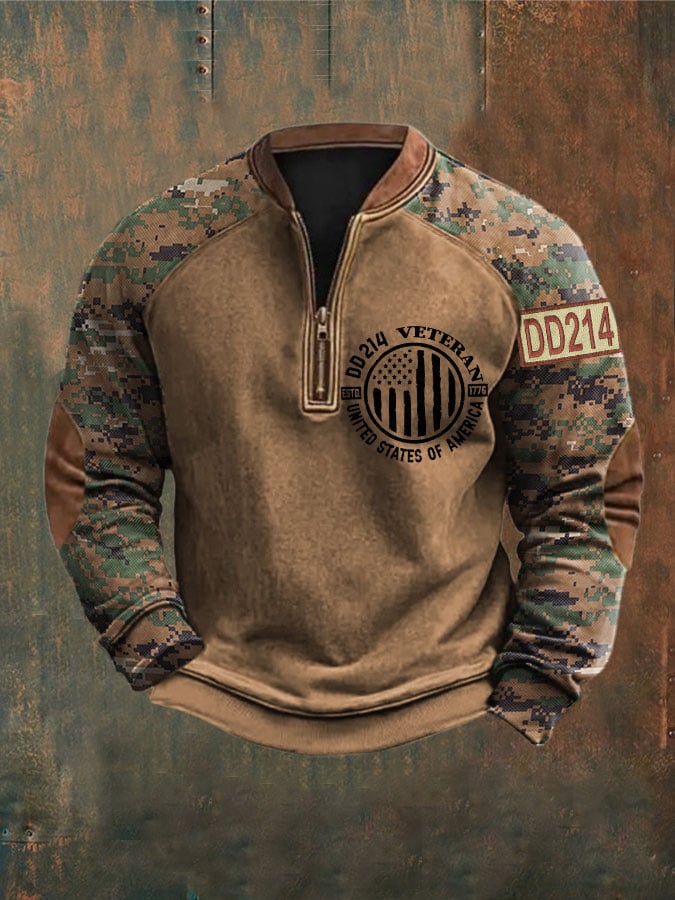 Men's DD 214 Camouflage Print Zip-Up Top