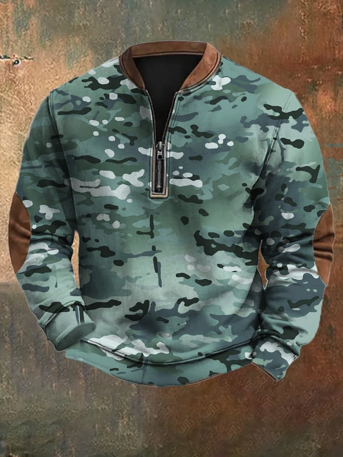 Men's Vintage Camouflage Zip-Up Sweatshirt