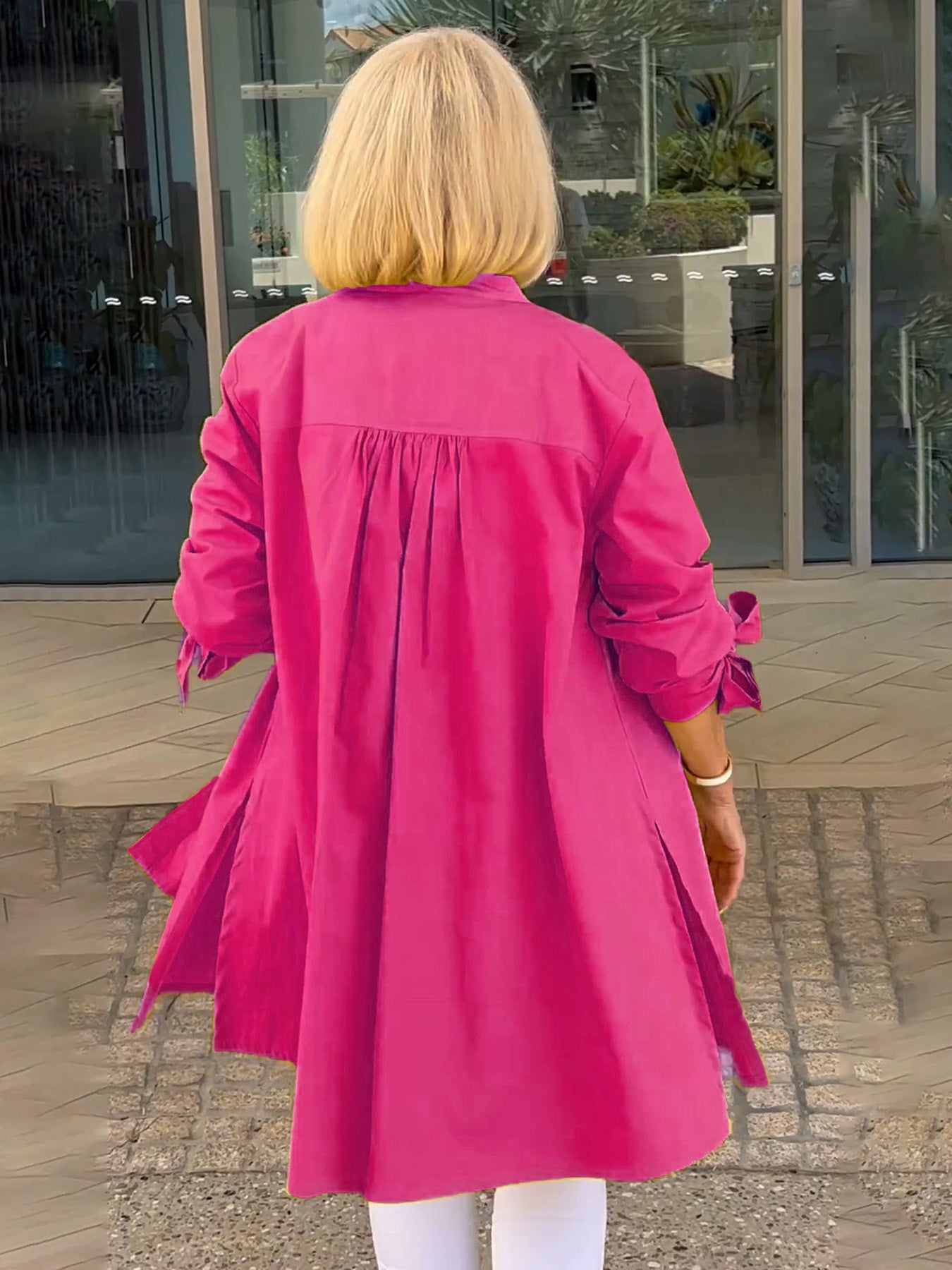 Solid Color Long Cotton Shirt Jackets Women Swing Jacket Shap Flattering Gathered Yolk At The Back