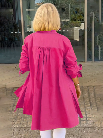 Solid Color Long Cotton Shirt Jackets Women Swing Jacket Shap Flattering Gathered Yolk At The Back