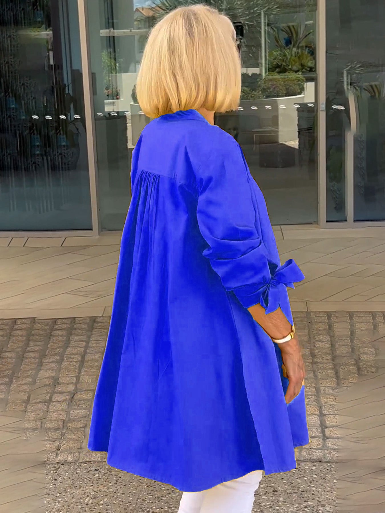 Solid Color Long Cotton Shirt Jackets Women Swing Jacket Shap Flattering Gathered Yolk At The Back