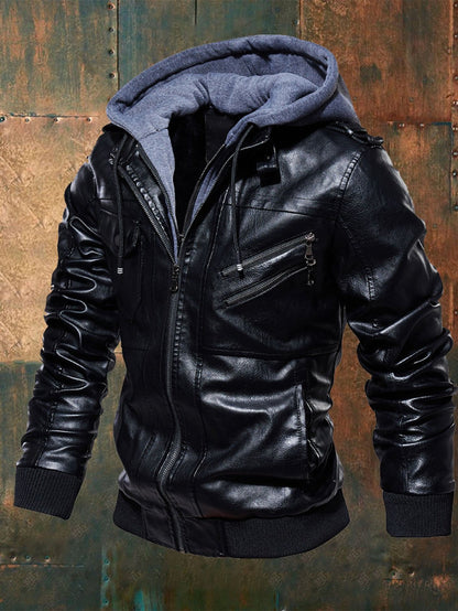 Men'S Casual Fleece Warm Pocket Leather Jacket