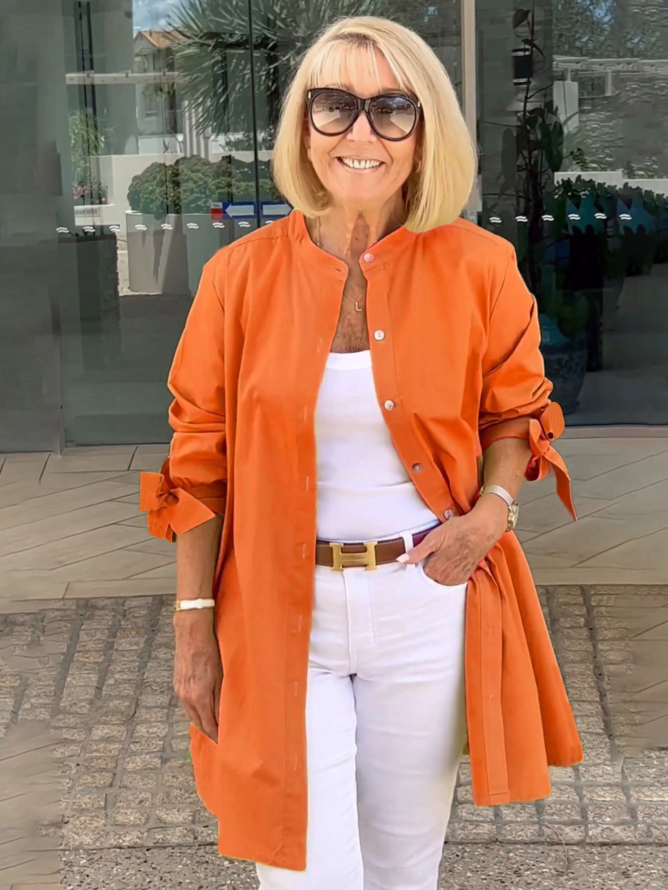 Solid Color Long Cotton Shirt Jackets Women Swing Jacket Shap Flattering Gathered Yolk At The Back