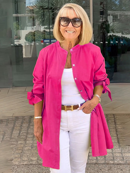 Solid Color Long Cotton Shirt Jackets Women Swing Jacket Shap Flattering Gathered Yolk At The Back