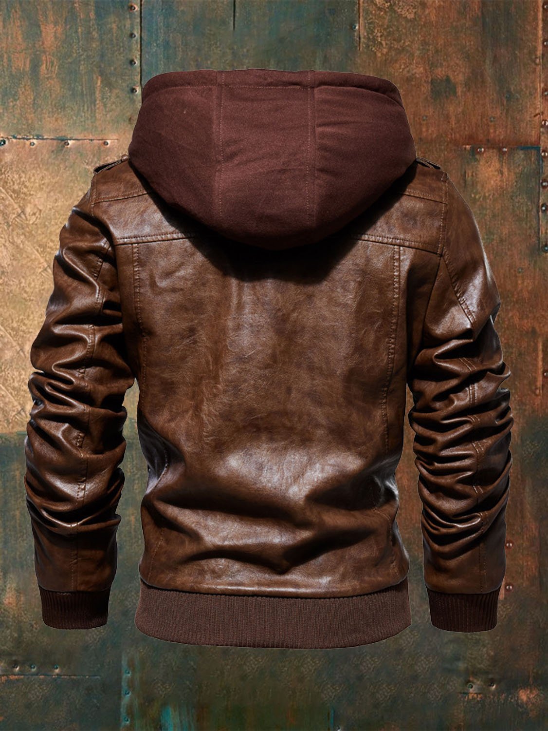 Men'S Casual Fleece Warm Pocket Leather Jacket