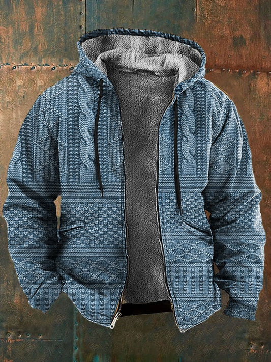 Men's Retro Western Style Knitted Printed Fleece Jacket