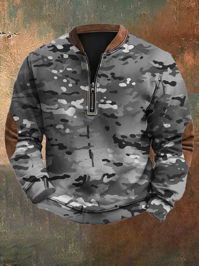 Men's Vintage Camouflage Zip-Up Sweatshirt