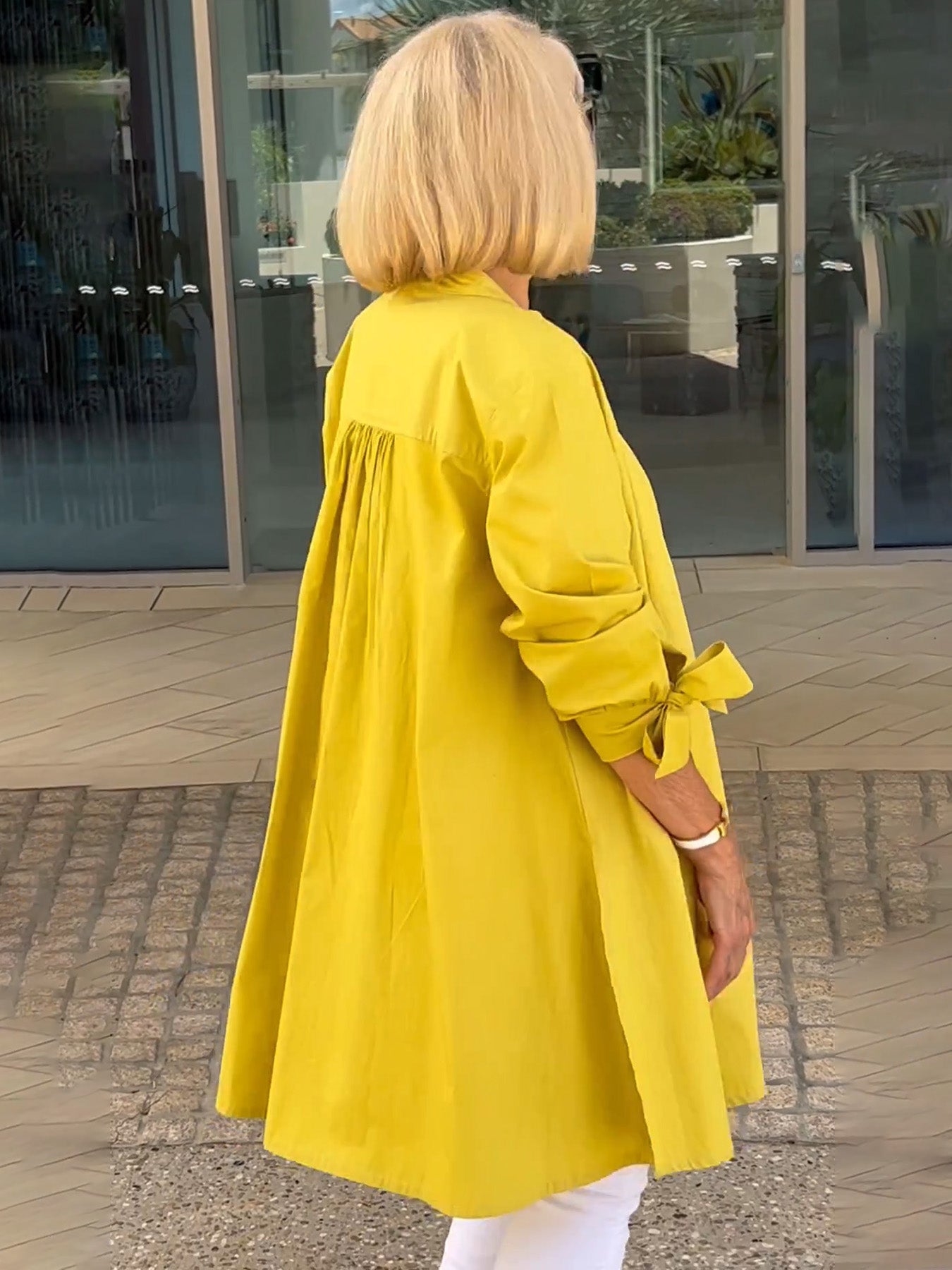 Solid Color Long Cotton Shirt Jackets Women Swing Jacket Shap Flattering Gathered Yolk At The Back