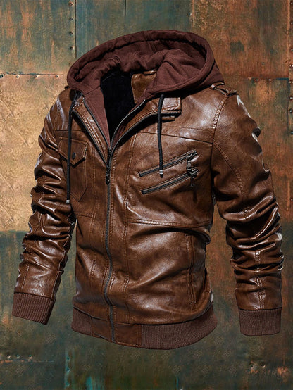 Men'S Casual Fleece Warm Pocket Leather Jacket