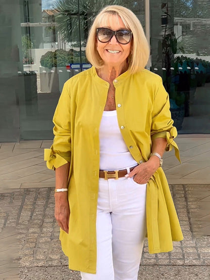 Solid Color Long Cotton Shirt Jackets Women Swing Jacket Shap Flattering Gathered Yolk At The Back