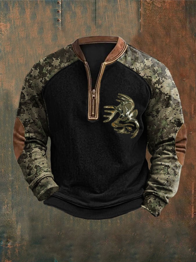 Men's Camouflage Print Zip-Up Top