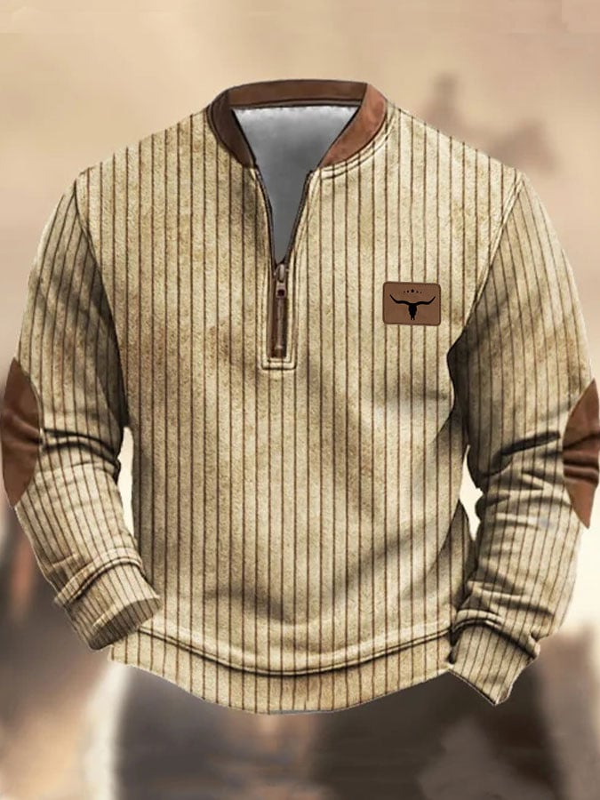 Men's Western Striped Zip-Up Top