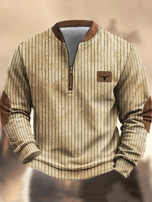 Men's Western Striped Zip-Up Top