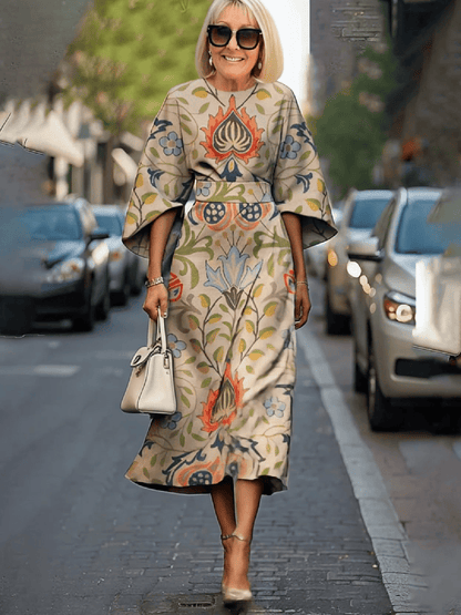 Formal Dress Hip Wrap Skirt Waist Party Skirt Round Neck Sleeve Design Dress