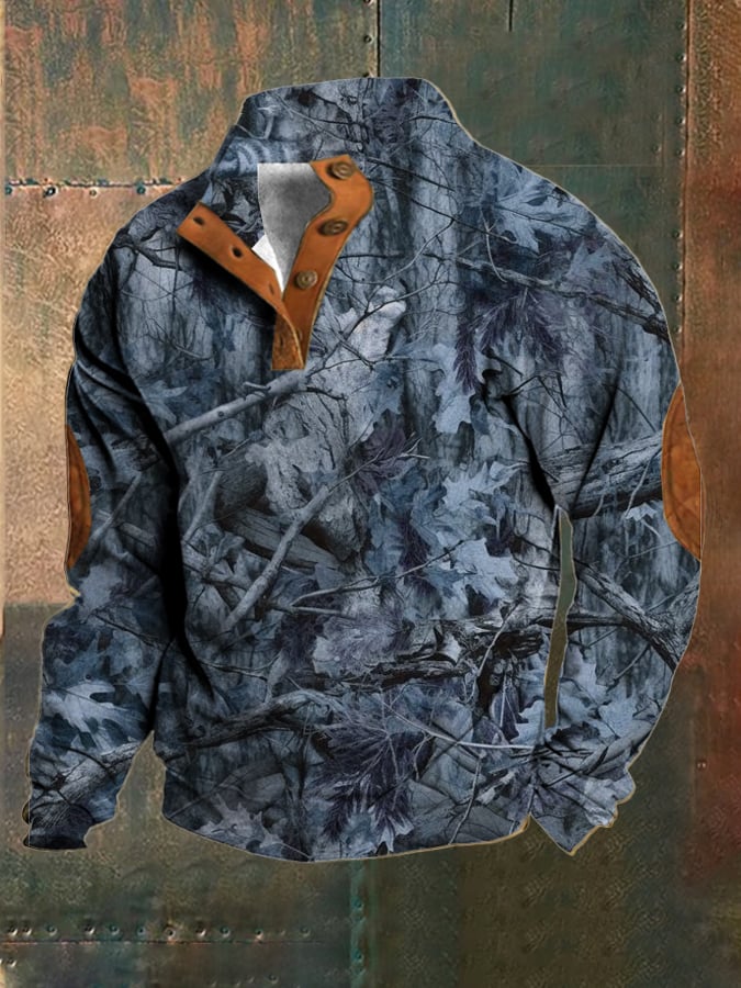 Men's Vintage Noon Camouflage Outdoor Button Sweatshirt