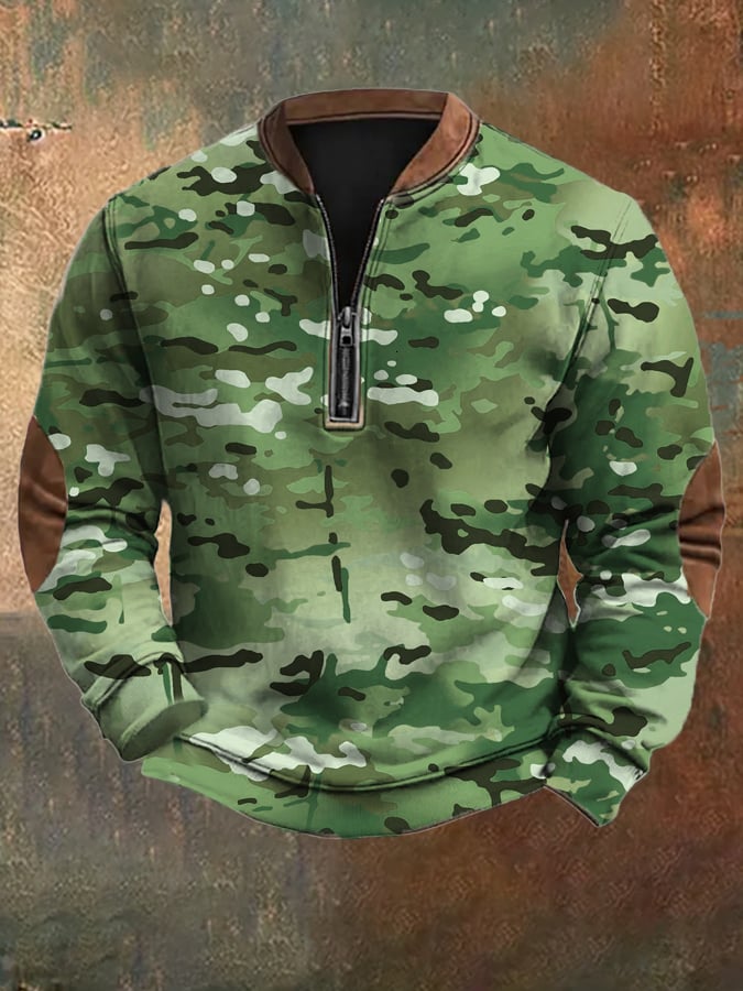 Men's Vintage Camouflage Zip-Up Sweatshirt