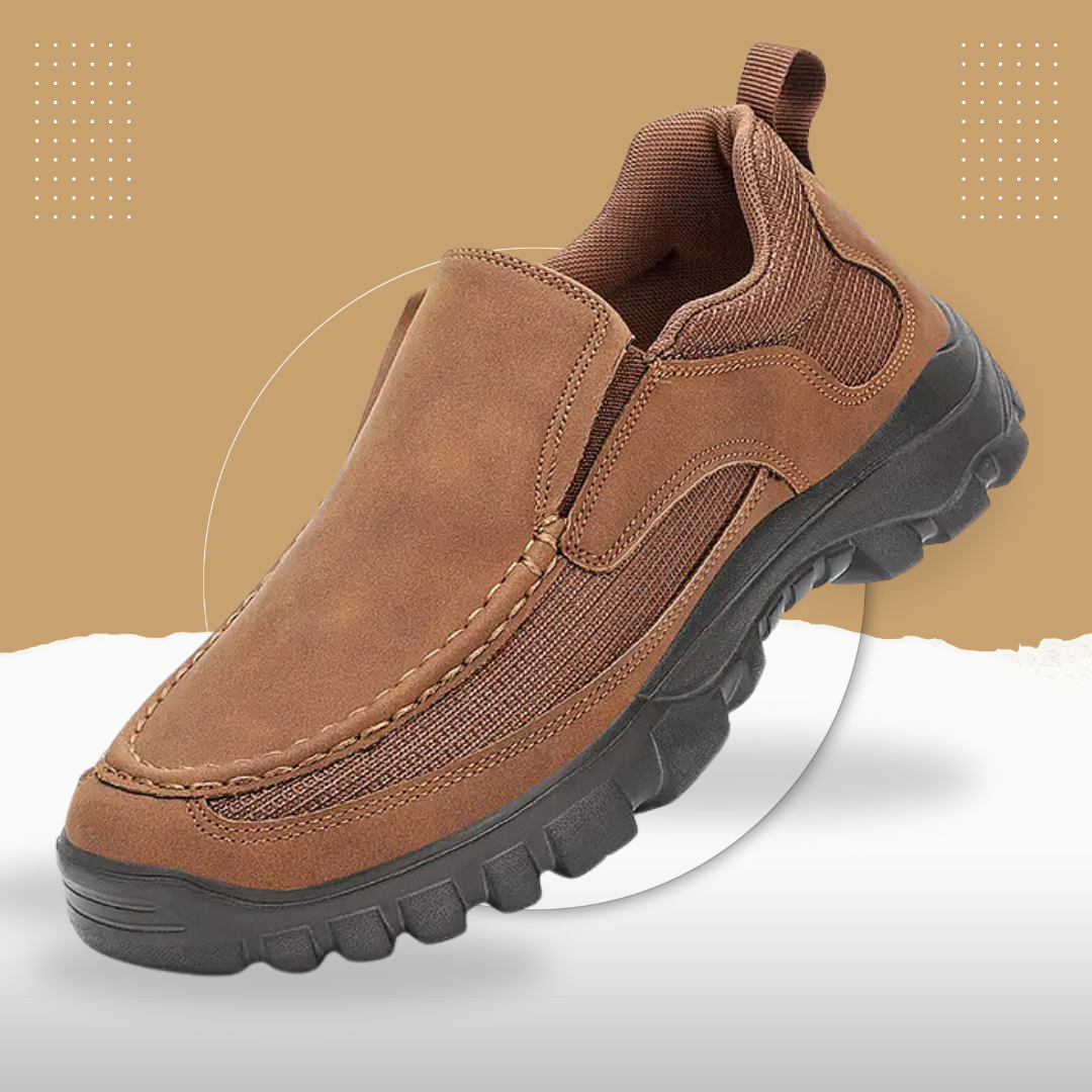 Men's Orthopedic Genuine Leather Shoes for Diabetics, Arch Support Hiking Shoes for Plantar Fasciitis