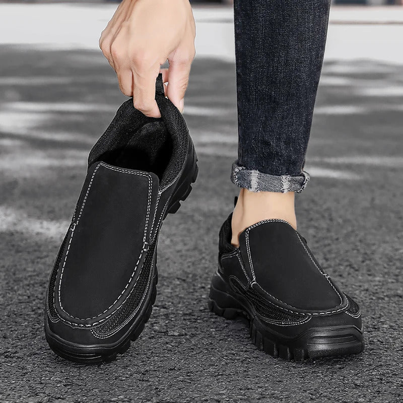 Men's Orthopedic Genuine Leather Shoes for Diabetics, Arch Support Hiking Shoes for Plantar Fasciitis