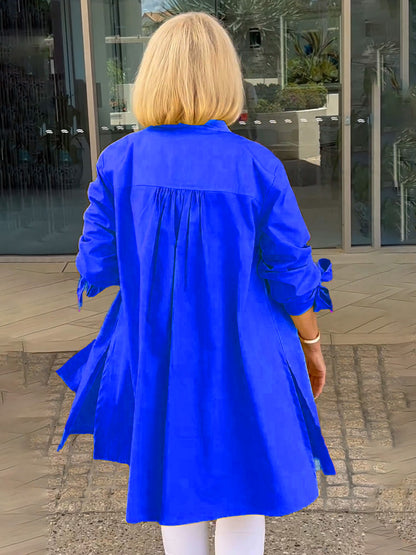 Solid Color Long Cotton Shirt Jackets Women Swing Jacket Shap Flattering Gathered Yolk At The Back