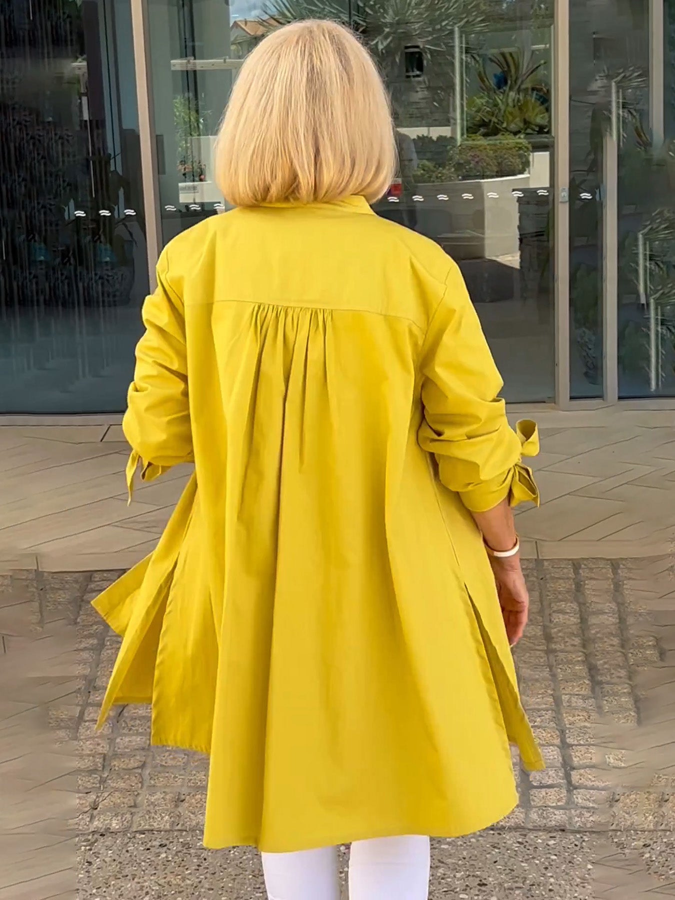 Solid Color Long Cotton Shirt Jackets Women Swing Jacket Shap Flattering Gathered Yolk At The Back