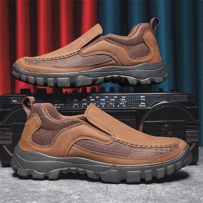 Men's Orthopedic Genuine Leather Shoes for Diabetics, Arch Support Hiking Shoes for Plantar Fasciitis