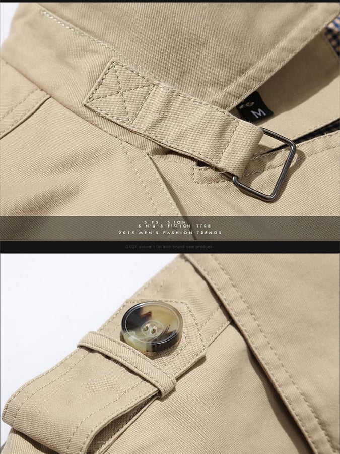 Men's Cotton Business Slim Fit Button Down Casual Trench Coat