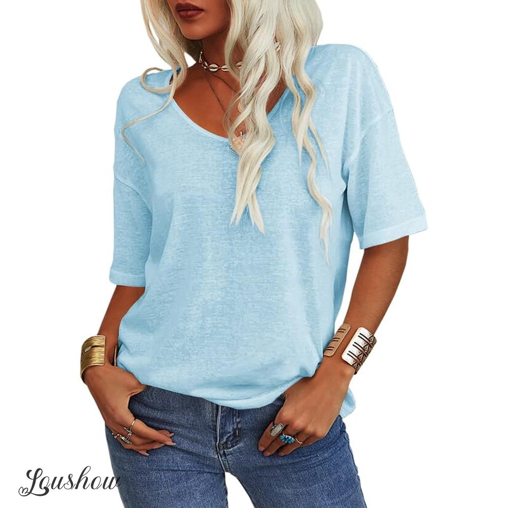 Women's Solid Color V-Neck T-shirt