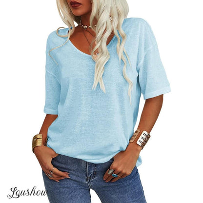 Women's Solid Color V-Neck T-shirt