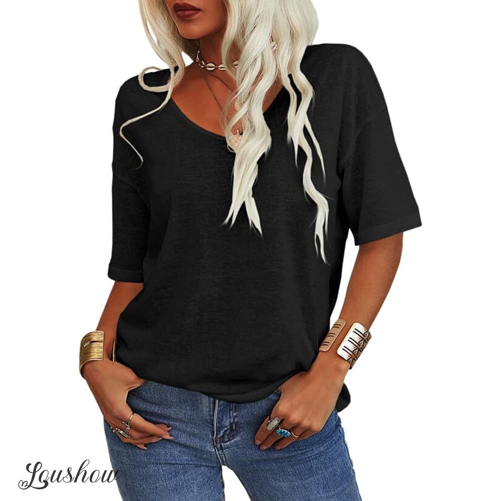 Women's Solid Color V-Neck T-shirt