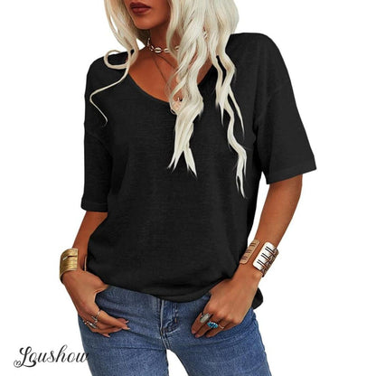 Women's Solid Color V-Neck T-shirt