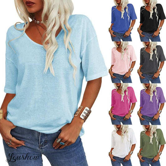 Women's Solid Color V-Neck T-shirt